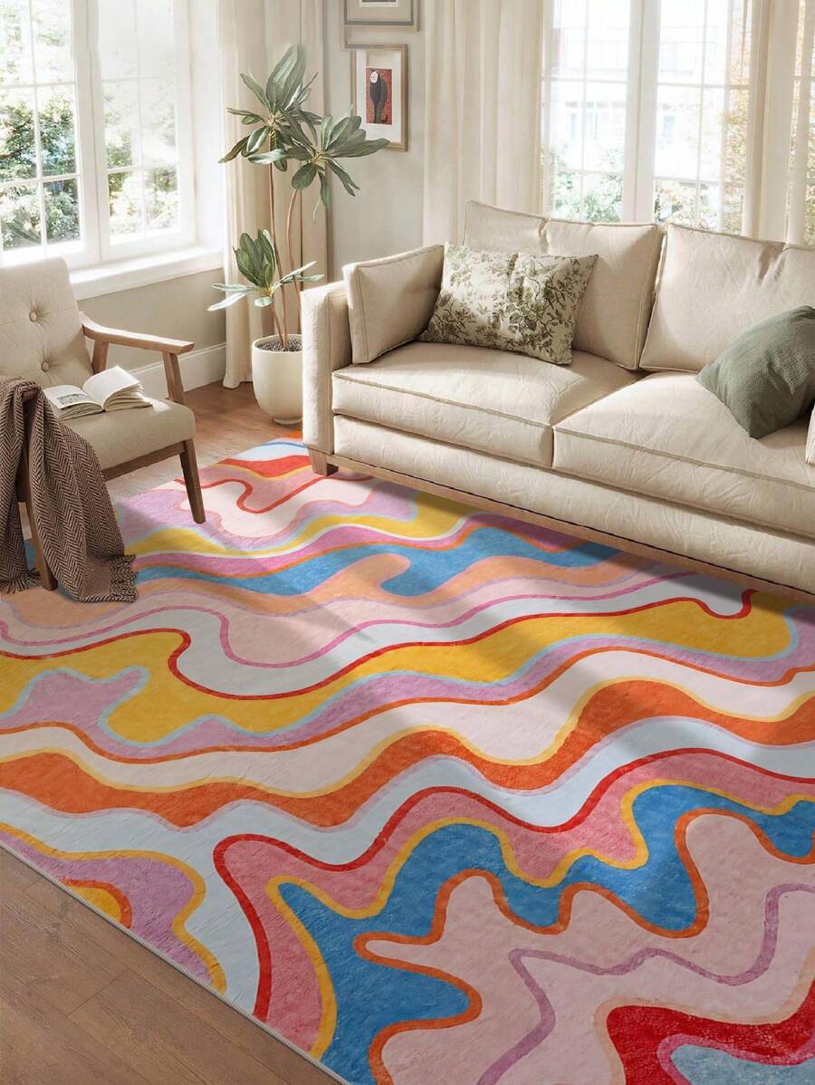 Tapis imprimé coloré en matériau à boucle, lavable en machine, convient pour le salon, la chambre, la cuisine, le patio, le tapis décoratif de terrasse, le paillasson, tapis d'entrée sécuritaire pour les animaux de compagnie et les enfants