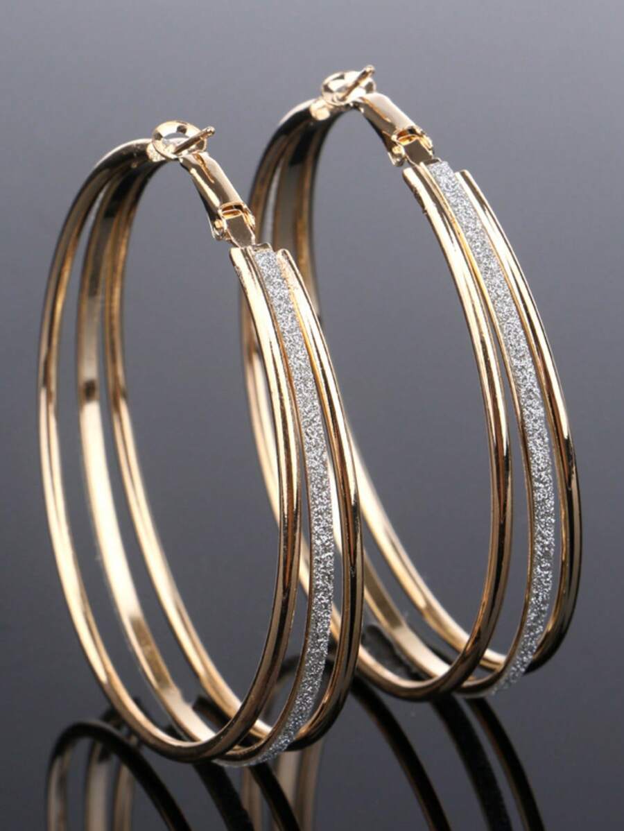 1 Pair Fashionable Multi-Layer Large Hoop Earrings For Women, Matte Finish Versatile Personalized Statement Earrings Suitable For Daily Wear, Party, Clubbing