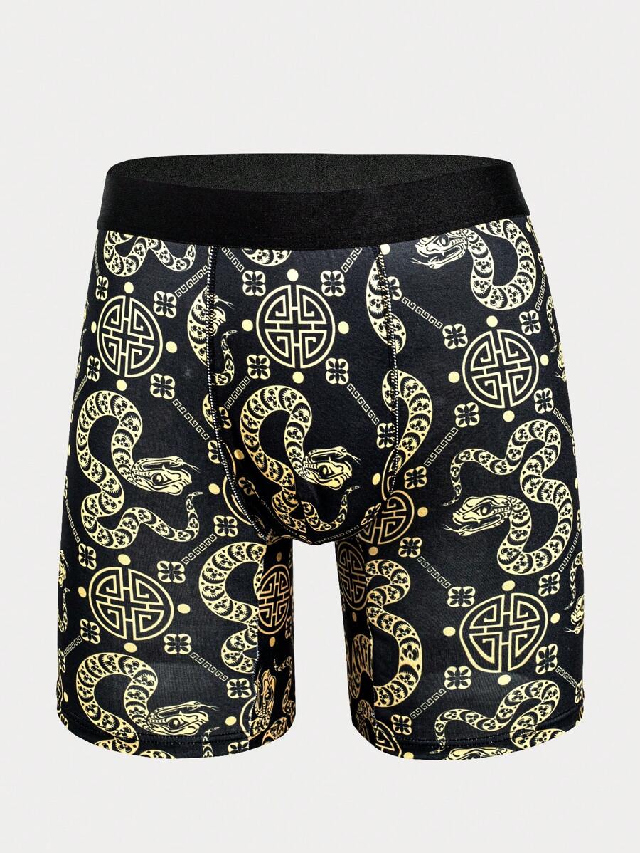 1piece Set Of Men's Elongated Printed Flat Underwear, Long Breathable High Elasticity Printed Underwear, Comfortable Flat Underwear, Sports Shorts, Underwear, Casual Underwear, Underwear, Plus Size Shorts, Underwear