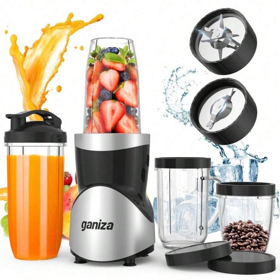 YISHEN Ganiza Smoothie Blender, Blender For Shakes And Smoothies, 15-Piece Personal Blender And Grinder Combo For Kitchen, Smoothies Maker With 4 Portable Blender Cup, Nutritious Recipe, MAX 900W 324809