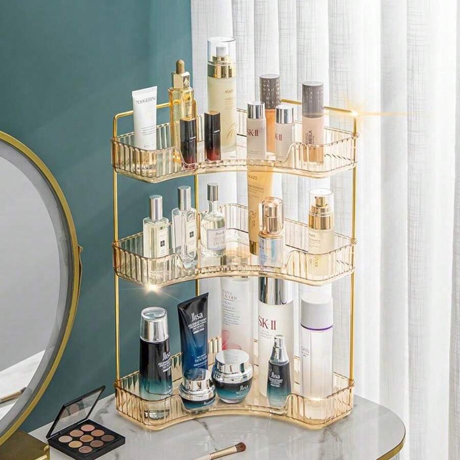 ZHANGJIE Rotating Makeup Organizer 3 Tier Lazy Susan Trays Skincare Perfume Organizer For Bathroom Counter Vanity, Amber, Rotating Makeup Organizer Lazy Susan Trays Skincare Perfume Organizer For Bathroom Counter Vanity Vanitydresser 324809