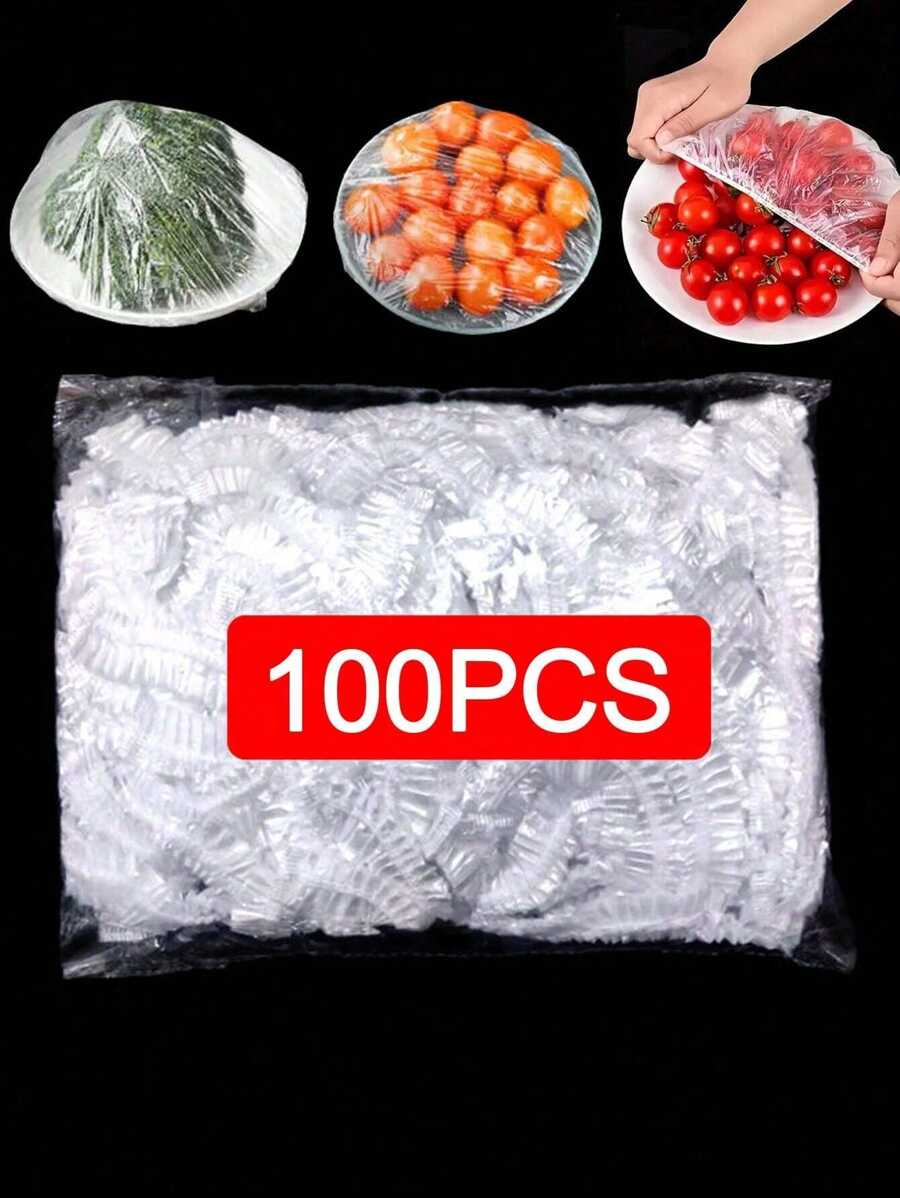 90-100 piezas/190-200 piezas Bolsas de plástico transparente de película plástica fina con tapa para cubrir recipientes y mantener frescos los alimentos sobrantes, artículos de cocina esenciales