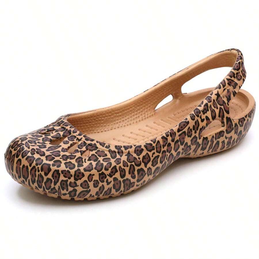 Sandales mode pour femmes, chaussures de plage légères et confortables, chaussures plates à semelle souple pour le travail, chaussures de jardin d'extérieur, mules imprimé léopard