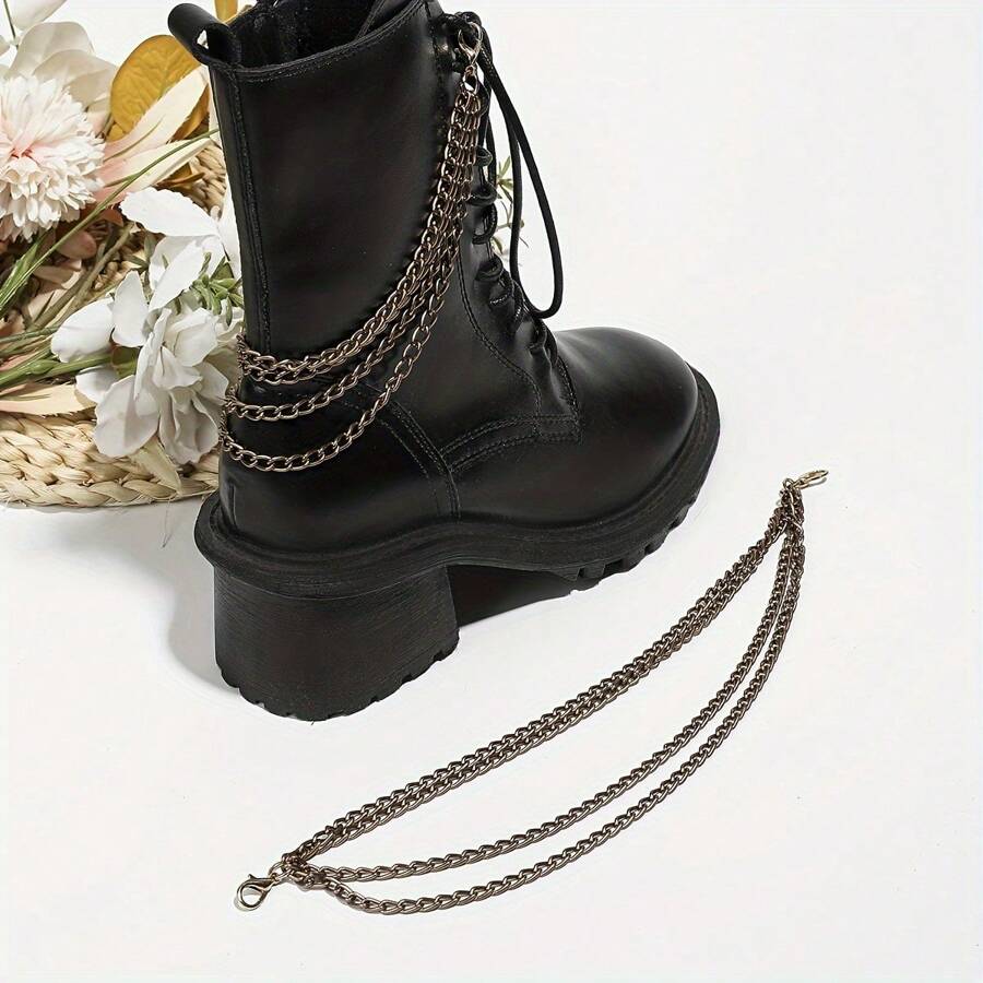 2pcs Retro Punk Multi-Layer Metal Bronze Detachable Decorative Shoe Chain, Suitable For High Heels, Bags, Wedding, Graduation