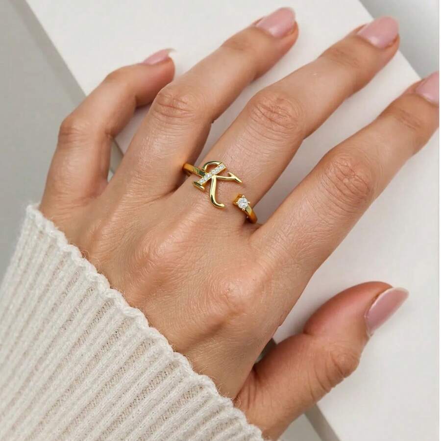 Juego de 26 anillos con letras del alfabeto inglés, joyería de anillos versátiles y ajustables de extremo abierto, regalo ideal para vacaciones