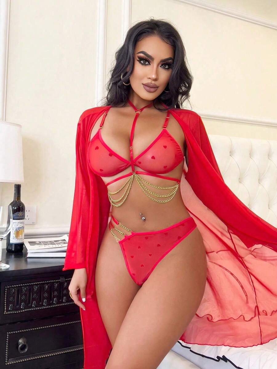 Erotic Lingerie Love Female Underwear Three-Point Sexy Hollow Mesh See-Through Suit