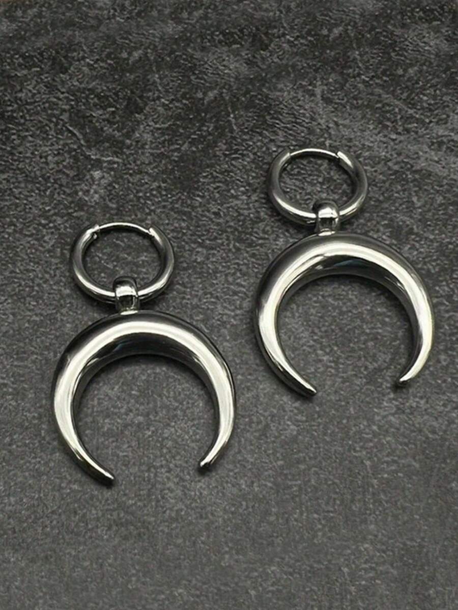 2pcs/Set Minimalist Vintage Gothic Punk Moon Pendant Earrings, Suitable For Women Daily Wear