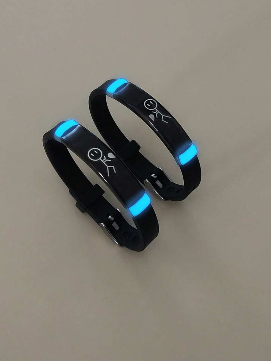 ATLVXJL 2pcs/Set Couples Matching Bracelet Figure The Only Love Show Love By Pushing A Heart Know You Love You Pattern Black Stainless Steel Jewelry Set Charm Silicone Bracelet Luminous Glow In The Dark For Women Valentine's Day Gift Or Couple Loved Ones Holiday Gifts