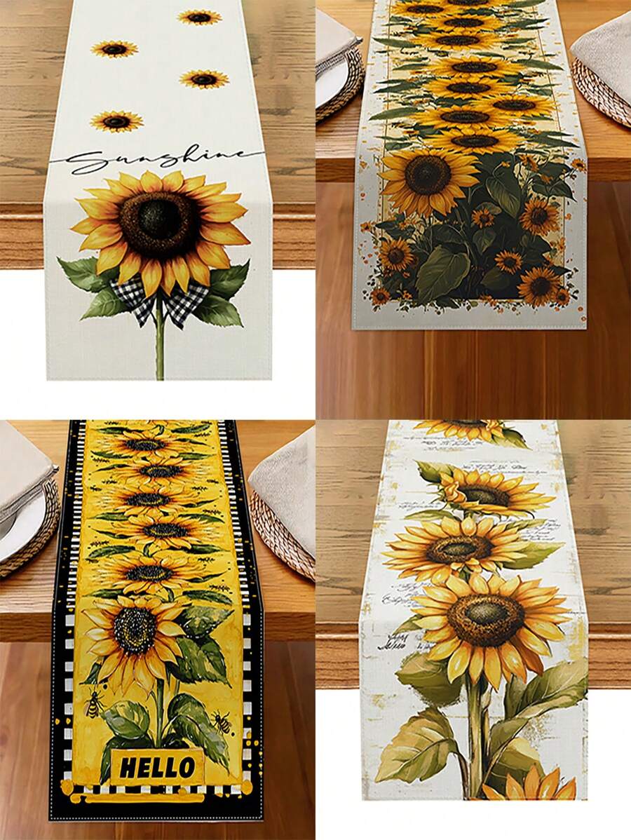 1pc Sunflower New Design Table Runner, Linen, Suitable For Spring/Summer, Simple Style For Kitchen, Dining Table, Indoor/Outdoor, Home Party Decor, 13*72 Inches