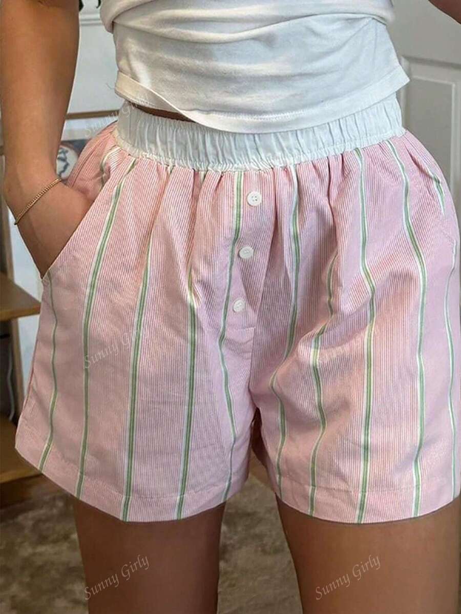 Dames gestreepte casual minimalistische shorts, dagelijks gebruik
