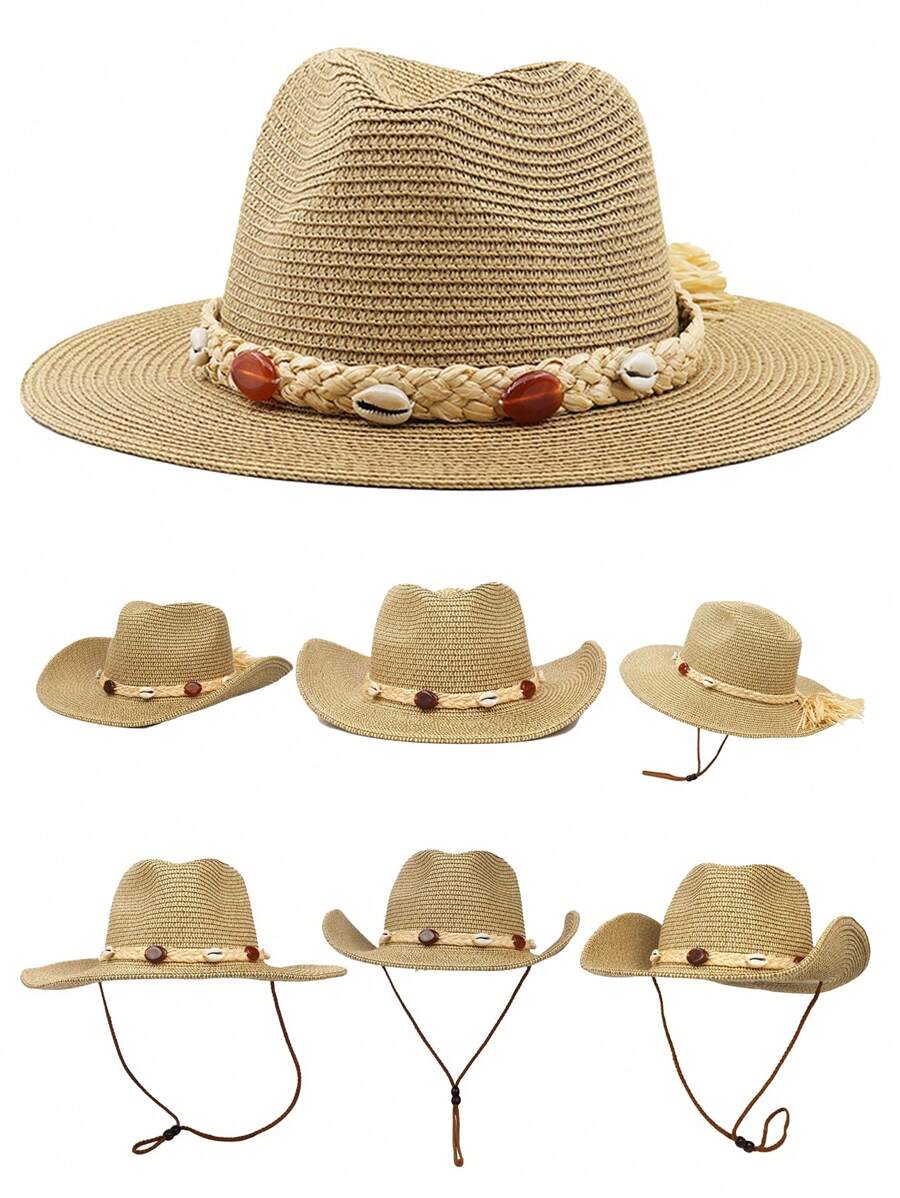 Um Pacote de Chapéu de Palha de Verão Leve Cáqui para Mulheres, Respirável e Confortável, Leve e Conveniente, Chapéu Solar Primaveril à Prova de Vento e com Proteção Solar, que Destaca o Rosto com Elegância e Delicadeza, Ideal para Passeios, Compras, Férias e Uso Diário!