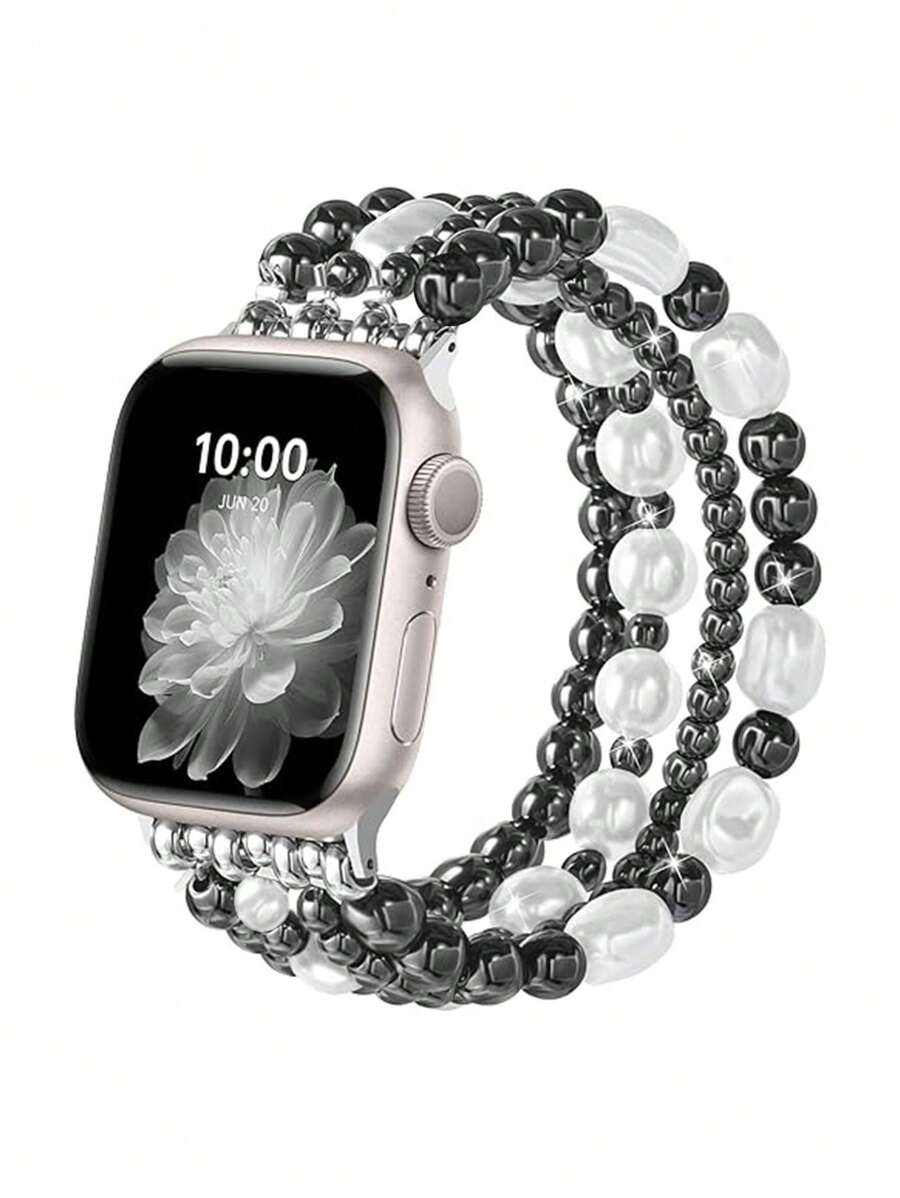 Beaded Bracelet Compatible With Apple Watch Band 41mm 40mm 38mm 42mm 44mm 45mm 49mm Women, Golden Beads , Cute Handmade Elastic Stretch Strap For Series SE 9 8 7 6 5 4 3 2 1,Couple Gifts,Gold Bracelet Set