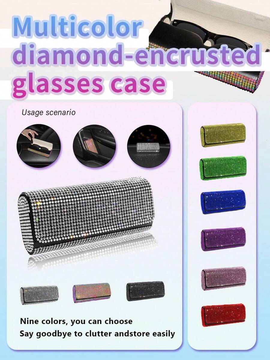 1 pièce Étui à lunettes décoratif avec strass, boîte de rangement pour lunettes