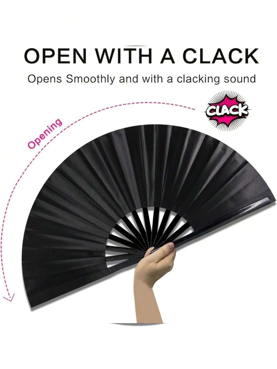 Packed Bamboo Large Folding Hand Fan, Premium Fabric Folding Hand Fan Carnival Fan, With Thickened Bamboo Frame For Cooling Decoration, Ladies, Men, Girls, Boys Gift, Black