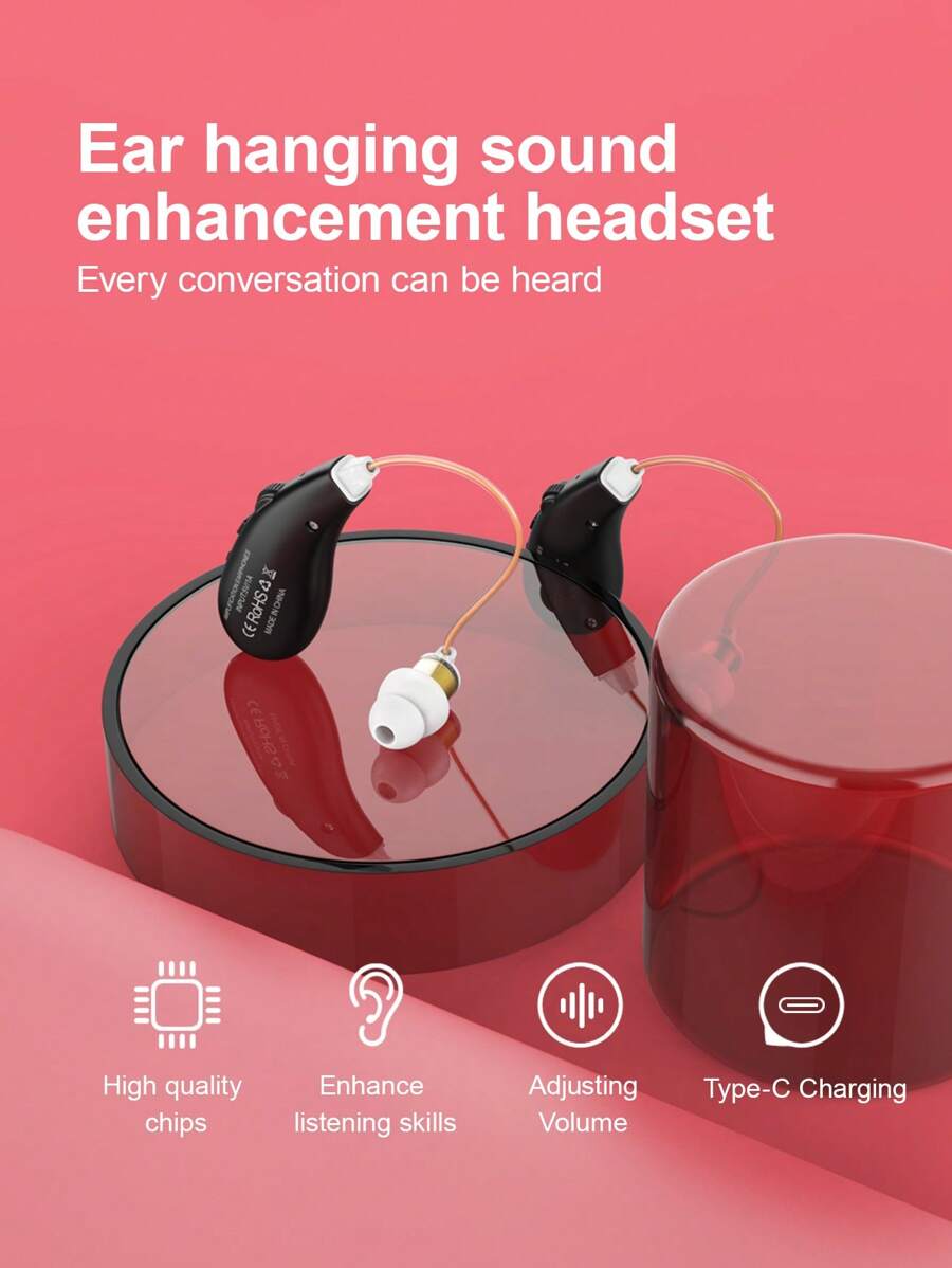 2pcs RIKYA Rechargeable Hearing Aid Headphones, USB Charging, Up To 36V, 30mAh Battery, Barrier-Free Communication. Skin/Black/White Is Available In Three Colors.