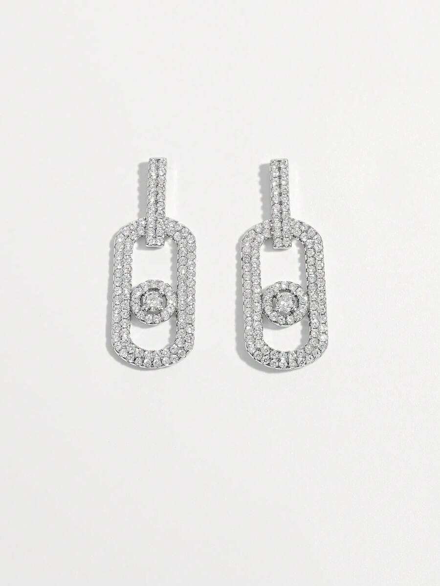 Vaerine 1 Par de Pendientes Elegantes y Lujosos de Plata de Ley 925 con Diseño Geométrico Hueco y Circonita Cúbica para Mujeres, Apropiados para Citas, Fiestas, Uso Diario, Exhibición de Charm, Regalo Perfecto para el Día de la Madre