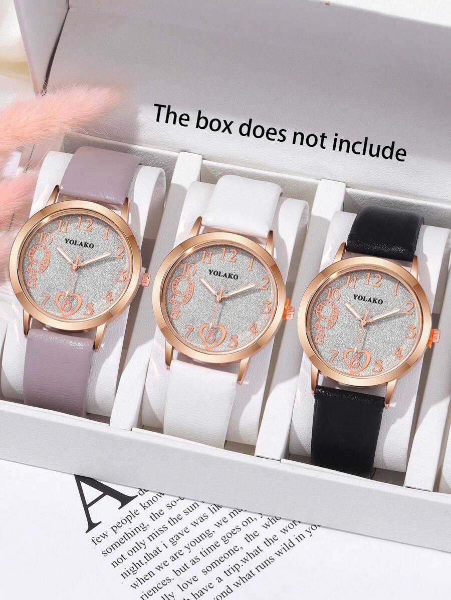 3 Fashionable And Exquisite Gifts, Gift Sets, Casual Round Love Digital Face Women's Quartz Watch, Casual Belt, Sisters Lovers' Watch, Suitable For Gift Giving, Sisters Gift Set