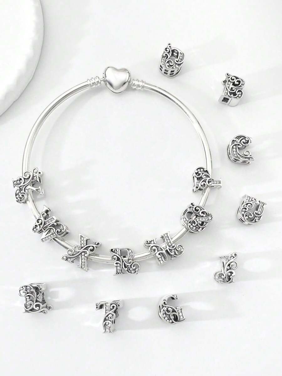 1 pieza de Letra de vid con cuentas de 26 caracteres a la moda como colgante de pulsera y brazalete para mujeres, para hacer joyas DIY, regalo de aniversario de joyería fina para damas