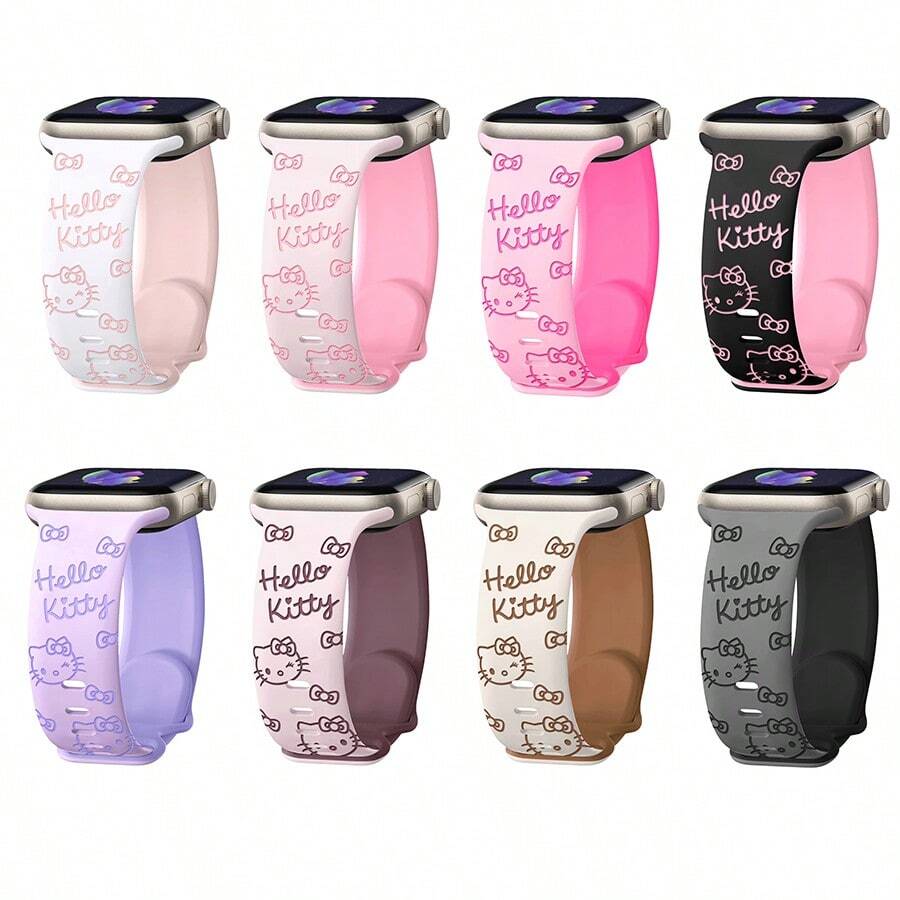 Sanrio Sanrio 1 Pc Sport Silicone Engraved Hello Kitty Watch Band Compatible With Apple Watch Band 40mm 38mm 41mm 44mm 45mm 42mm 46mm 49mm Women Men, Soft Wristband Waterproof Replacement Sport Band Compatible With Apple Watch Band Series10 9 8 7 6 5 4 3 2 1 SE Ultra Holiday Gift