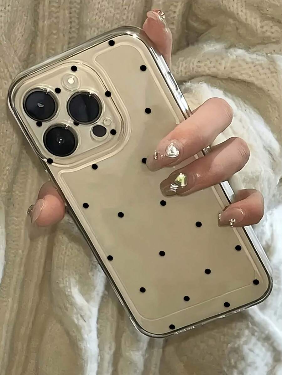 1pc New Minimalist Allover Small Black Dot Pattern Phone Case Suitable For IPhone 16 Pro Max, 11/12/13/14 Plus, XR/7/8 Plus, 15 Pro Max