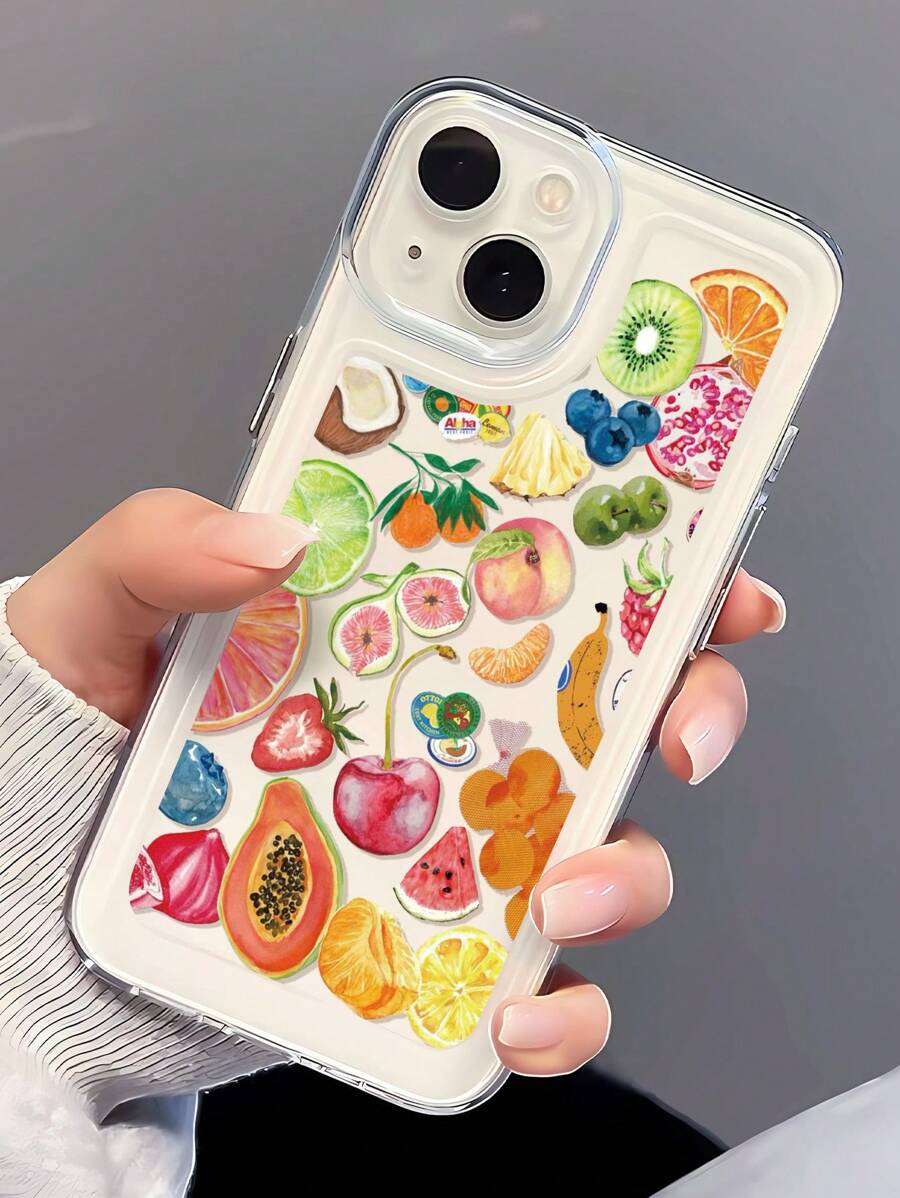 1pc Transparent Fruit Pattern TPU Full Coverage Scratch-Resistant Anti-Fingerprint Shockproof Phone Case Compatible With Iphone