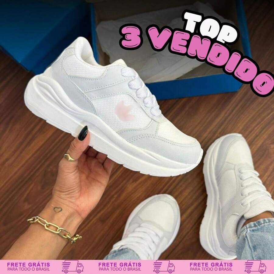 Tênis Feminino Esportivo De Academia Caminhada Corrida e Crossfit Leveza e Conforto Para Seu Dia a Dia, Tênis branco