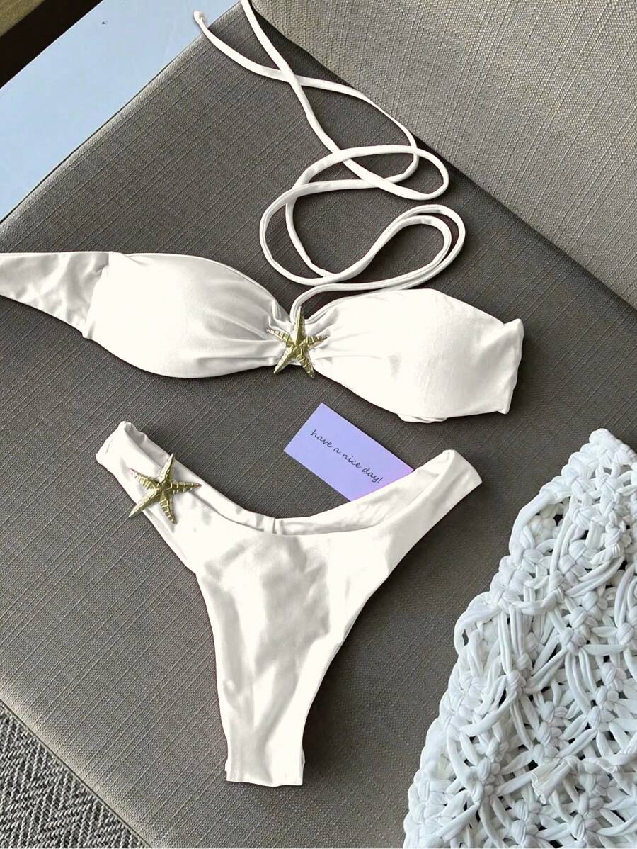 Bikini da donna sexy con spalle scoperte, collo alto e stelle marine