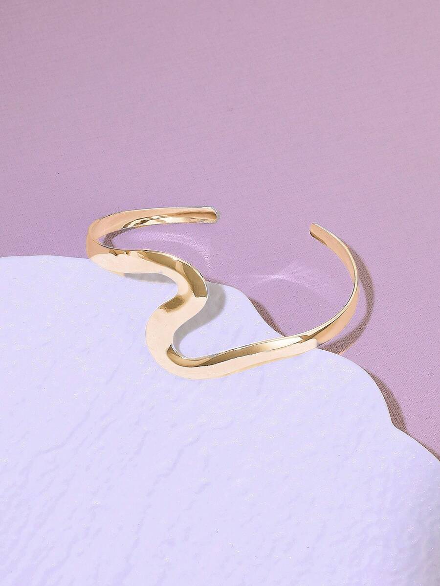 1 pieza Brazalete de apertura asimétrica de tono dorado, Brazalete de aleación minimalista, Joyería de moda para el verano
