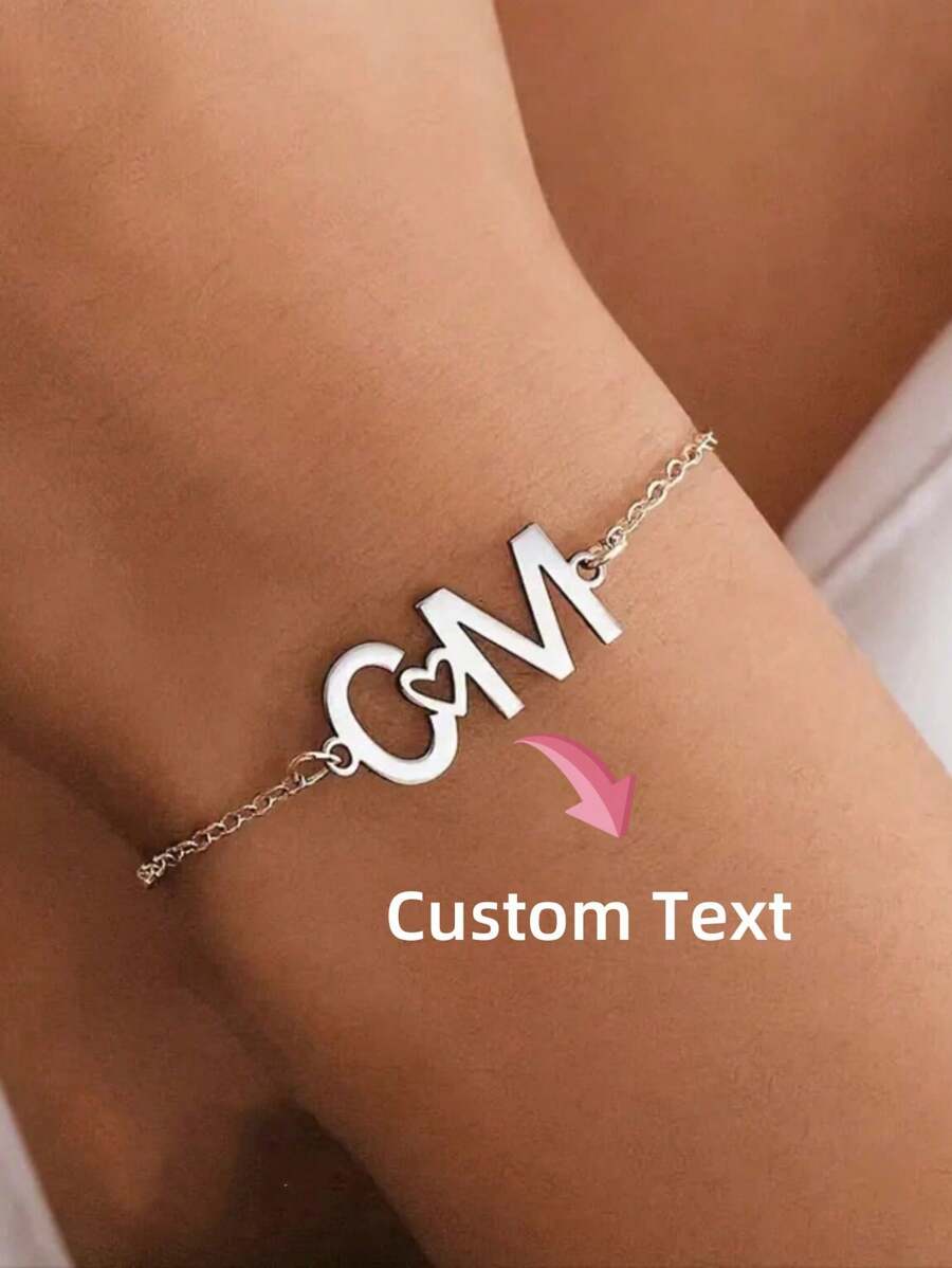 1 pieza Brazalete personalizado con corazón y dos letras, clásico y sencillo, para uso diario y ocasiones especiales
