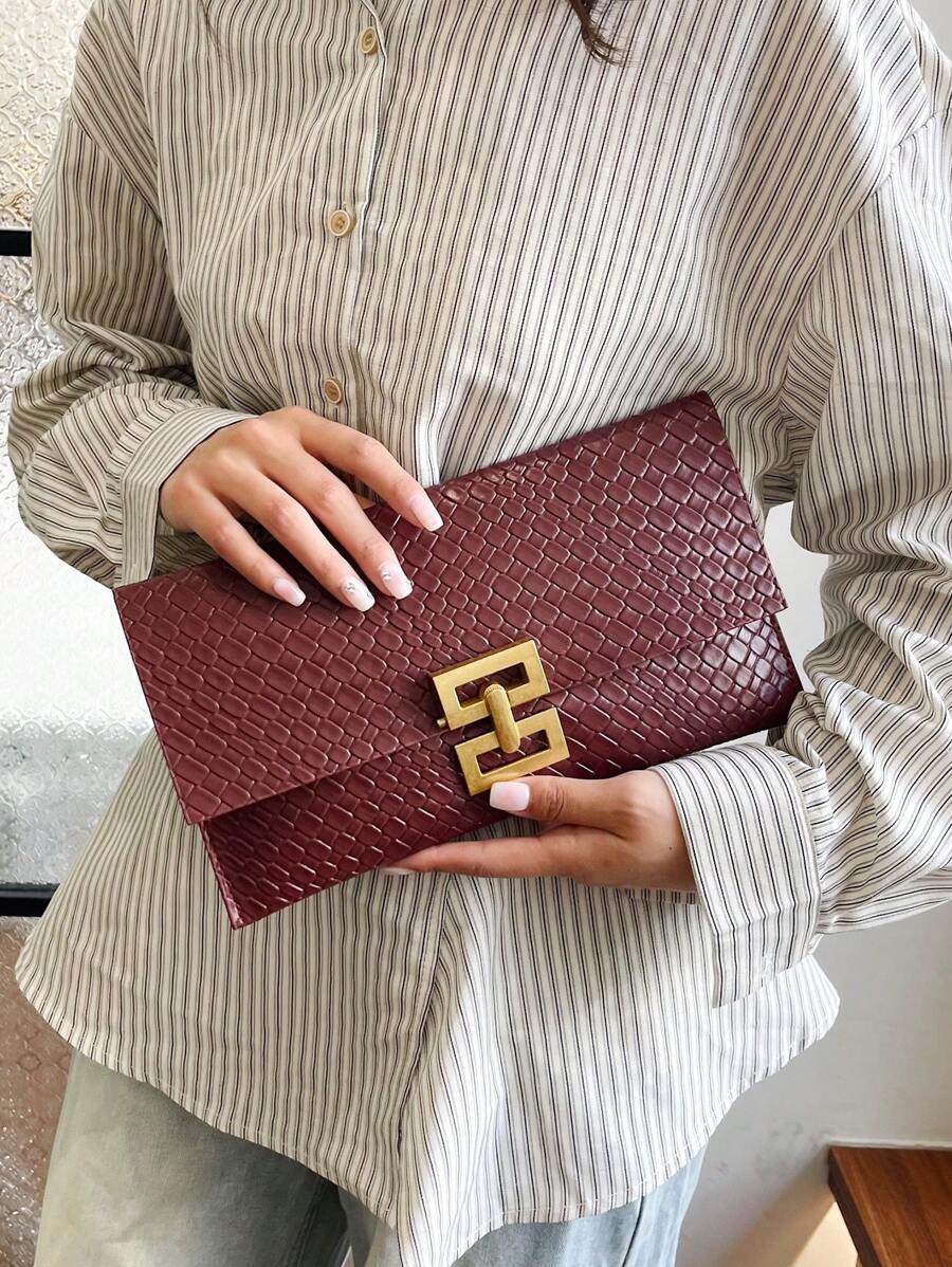 New Small Designer Vintage Alligator Print Envelope Handbag For Women