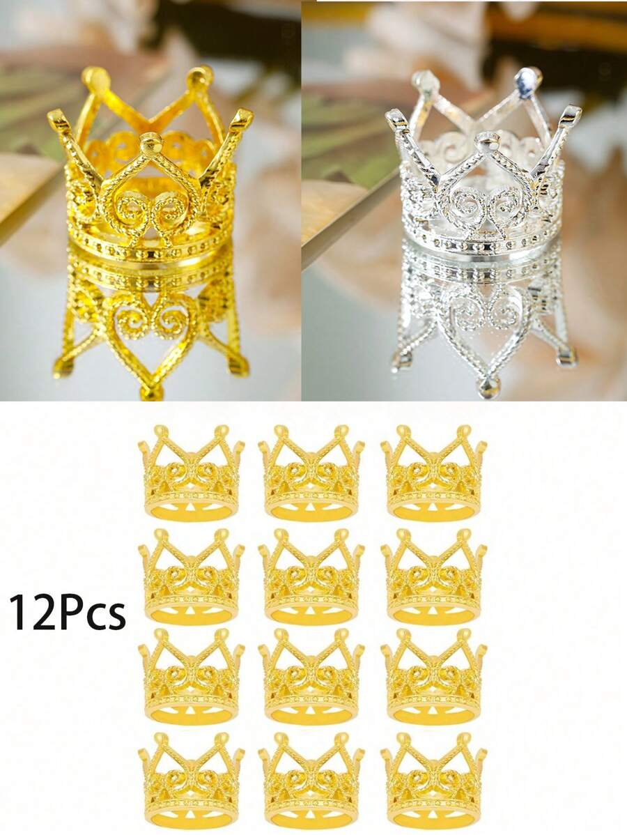 12pcs Mini Metallic Little Crown Flower Decor, DIY Accessories For Events, Parties