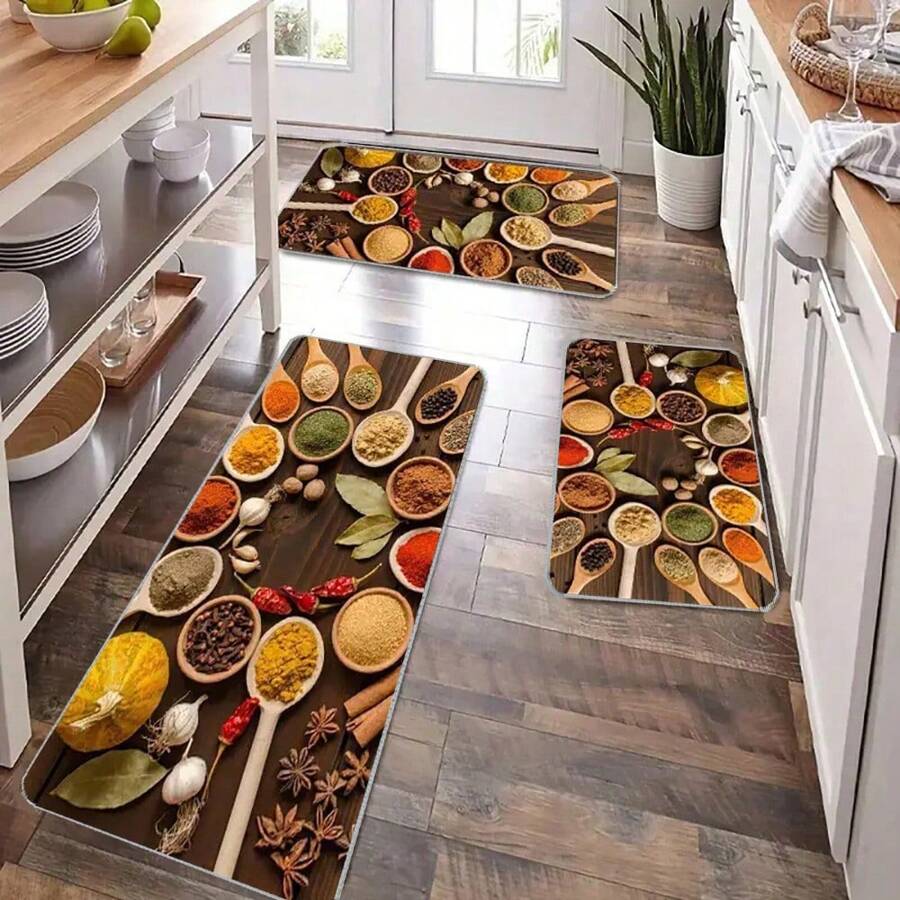 1 Piece, 100% Polyester Fiber Knitted Spice And Chili Kitchen Mat, Machine Washed, Non Slip, Lightweight, Fade Resistant, Low Plush, Farmhouse Style Home Decoration, Laundry Room, Sink Floor Comfort Mat, Adding Spices To Your Kitchen