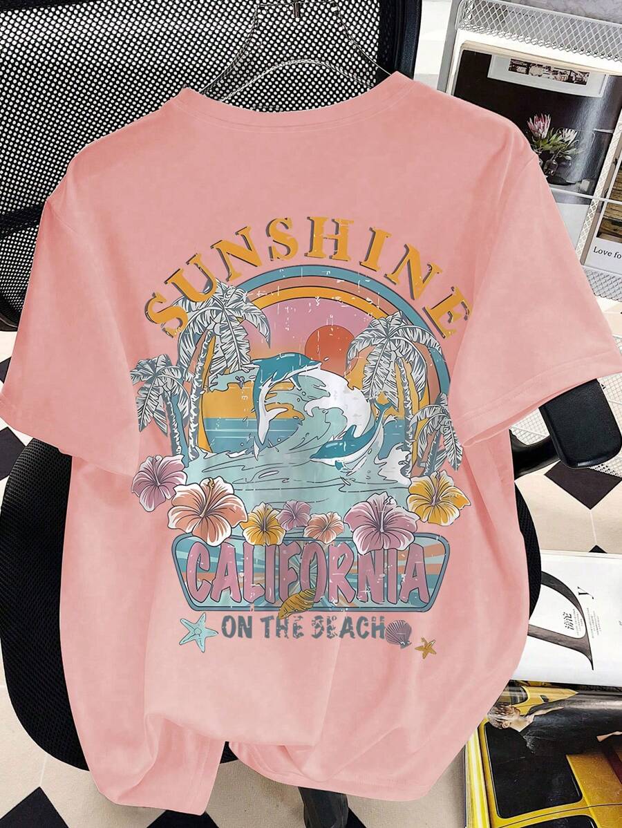 Teen Girl California Print Graphic Tees For Girl Short Sleeve T Shirts,Teen Girl's Summer Tops Crewneck Shirt Blouse