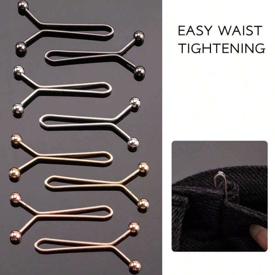 4/8pcs U-Shaped Metal Waist Cincher, Simple Metallic Steel Bead Fastener For Pants, Scarf, Sleeves, Elegant Design, Black/Silver