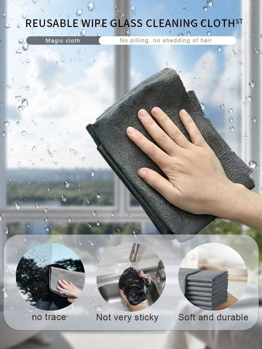 5pcs Magic Cloth Non-Trace Wiping Glass Cloth, Special Waterless Printing Cloth Mirror Cleaning Utensils, Technical Non-Trace Cleaning Cloth - Professional Glass Mirror Cleaning Towel, Waterless Wiping, Gray Microfiber, Home Kitchen, Bathroom Glass, Home Multi-Functional Cleaning Cloth