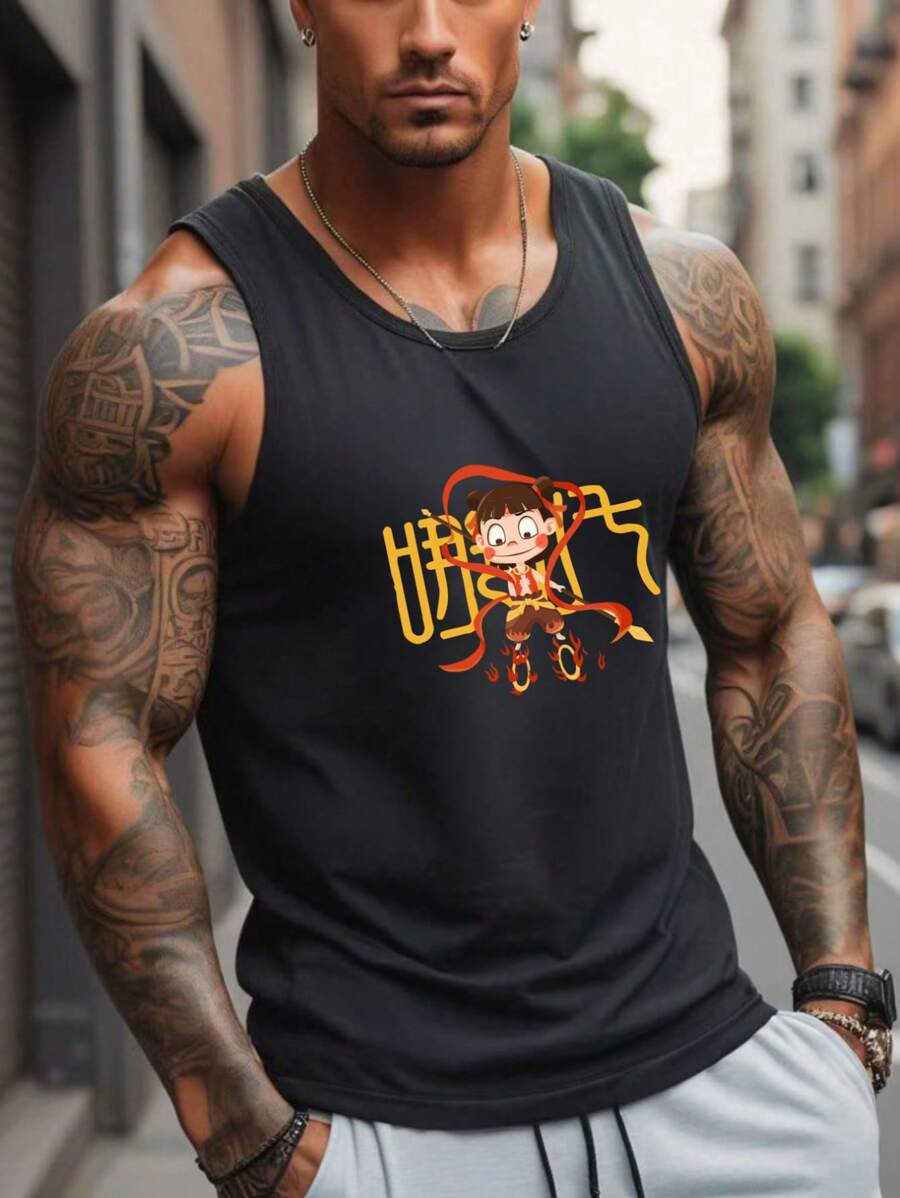 Gilet décontracté pour hommes, motif portrait du personnage de dessin animé Nezha, gilet sans manches décontracté, adapté aux sports et à la remise en forme