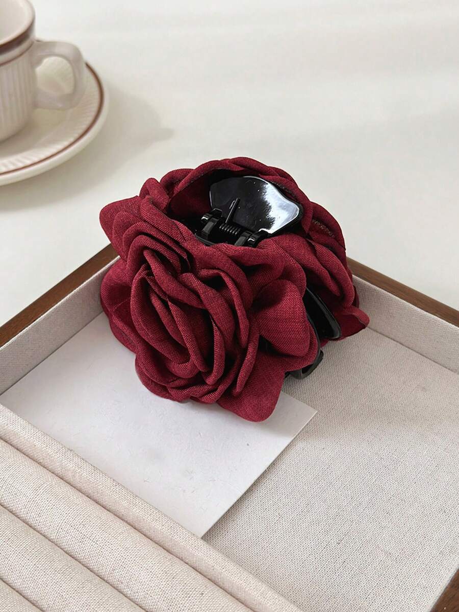 1 pieza Clip de pelo con flores de rosa de tela multicapa, pinza de pelo de tamaño grande, pinza de pelo, mordaza de pelo, sujeta-pelo, clip recogedor de pelo