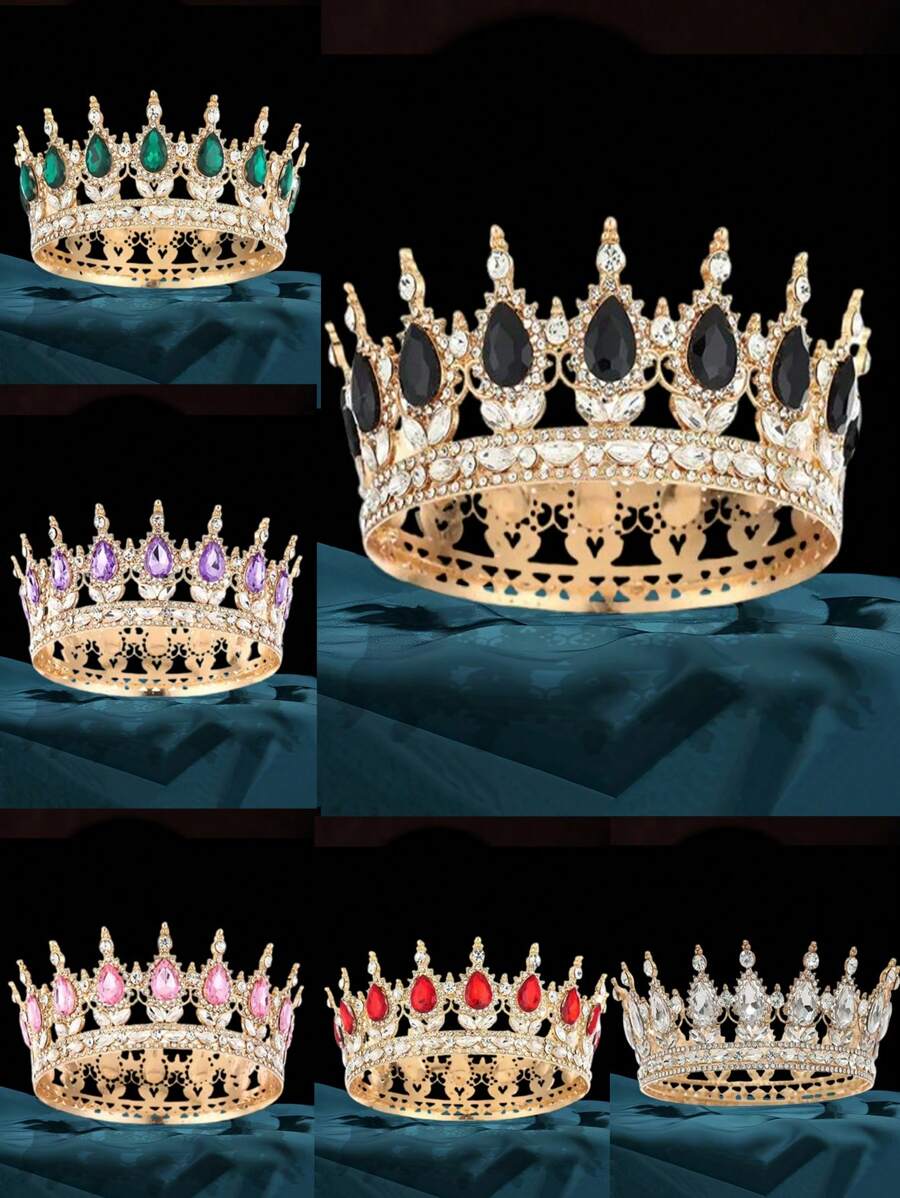 1 pieza Corona de estilo barroco elegante con rhinestones, tiara de novia de lujo para princesa, tocado redondo brillante, accesorio de pelo perfecto para novia