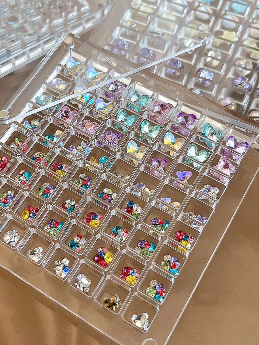 1pc Acrylic Nail Art Rhinestone Jewelry Storage Display Box, Magnetic Organizer Container For Nail Accessories