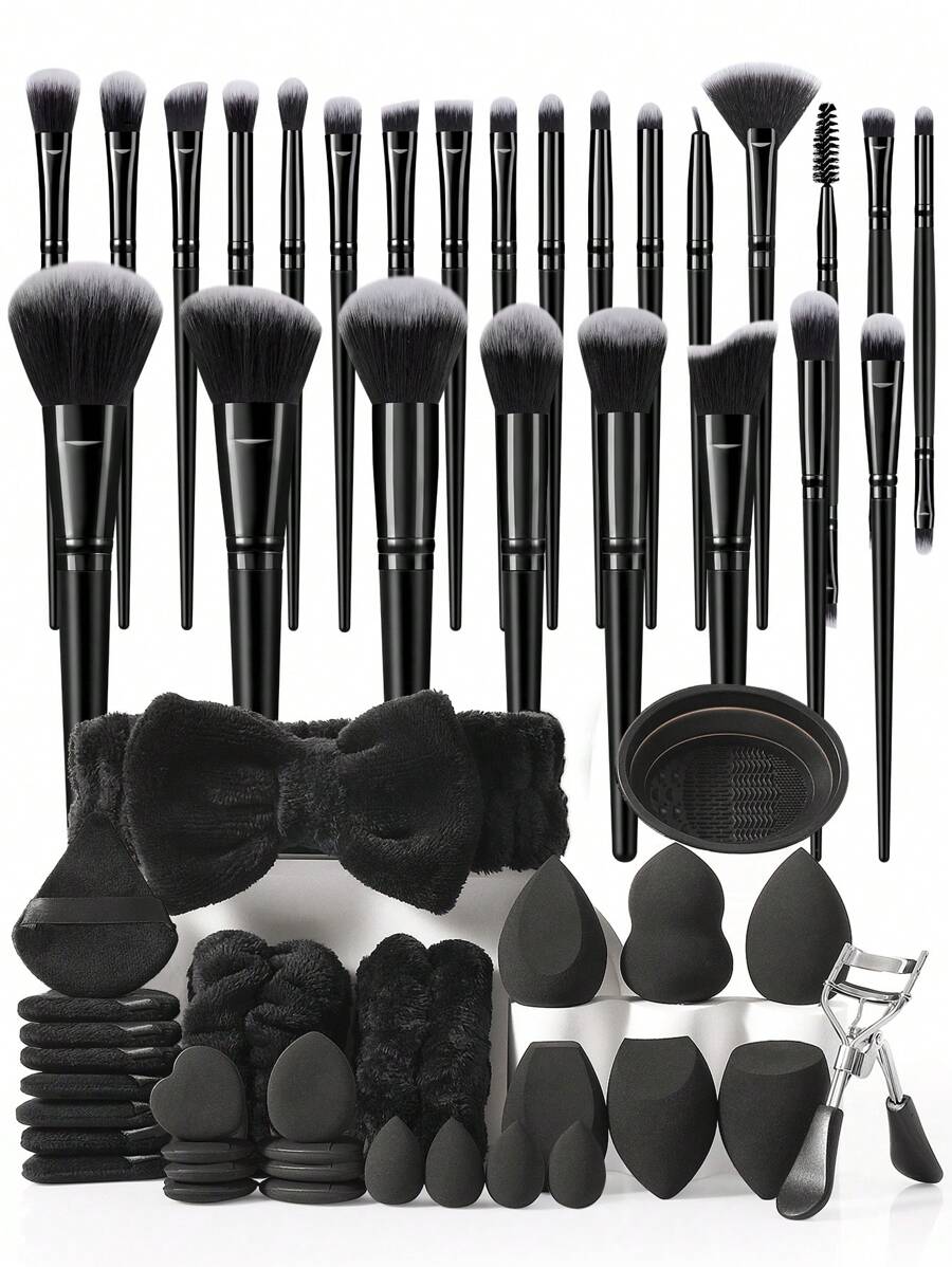 Set di pennelli da trucco da 56/46/44/31/18 pezzi con kit completo, include 25 pennelli da trucco, pennello per cipria, pennello per fard, pennello per illuminante, pennello per ombretto, pettinino per ciglia, pennello per eyeliner, pennello per contouring, 6 spugne per trucco, 6 spugne trucco triangolari per cipria e fondotinta, 3 mini spugne per trucco, 1 ciotola per la pulizia dei pennelli da trucco