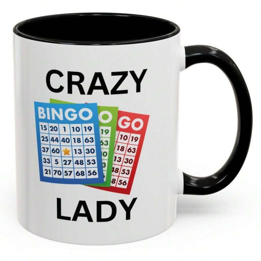 Crazy Bingo Lady Coffee Mug, Fun Gift For Bingo Lovers, Unique Drinking Cup For Game Nights, Perfect For Birthdays, Home And Kitchen Decor