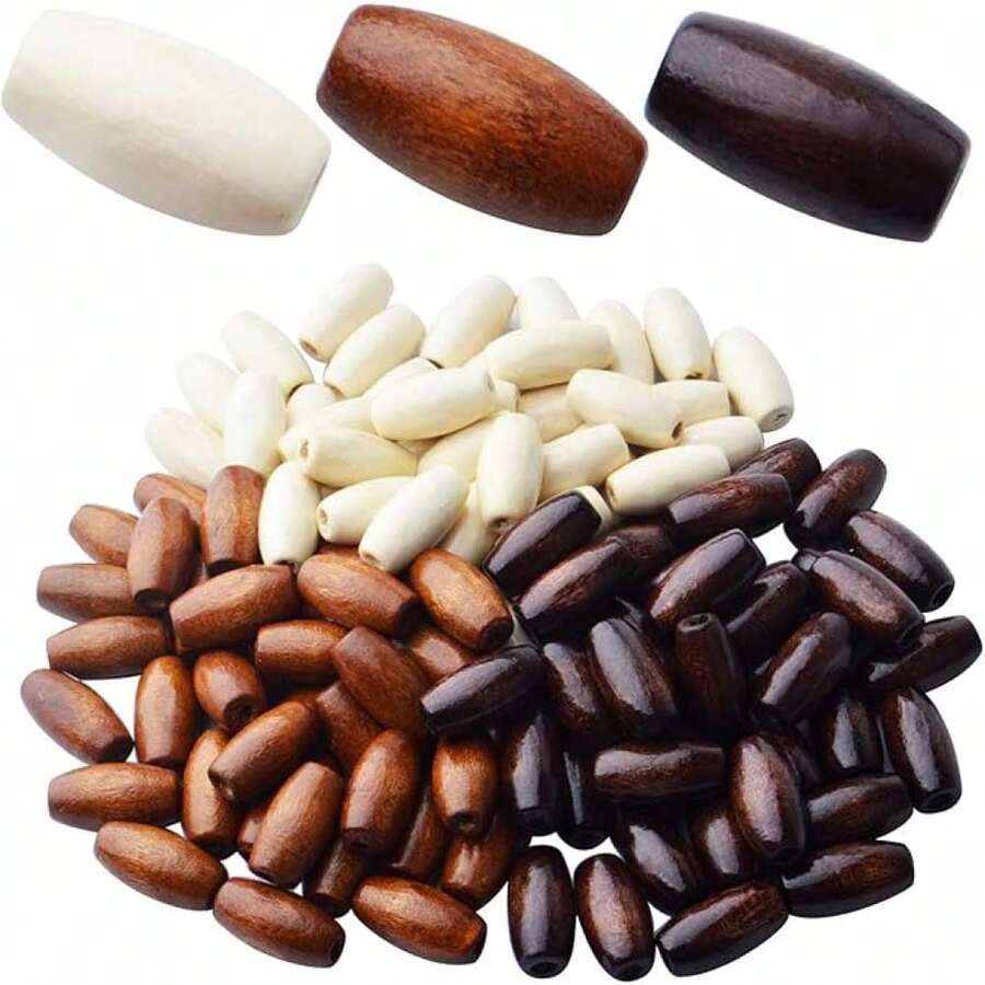 500-100 piezas Cuentas ovaladas de madera natural de 15x7 mm, color marrón coco teñidas, cuentas sueltas espaciadoras para manualidades DIY y elaboración de joyas
