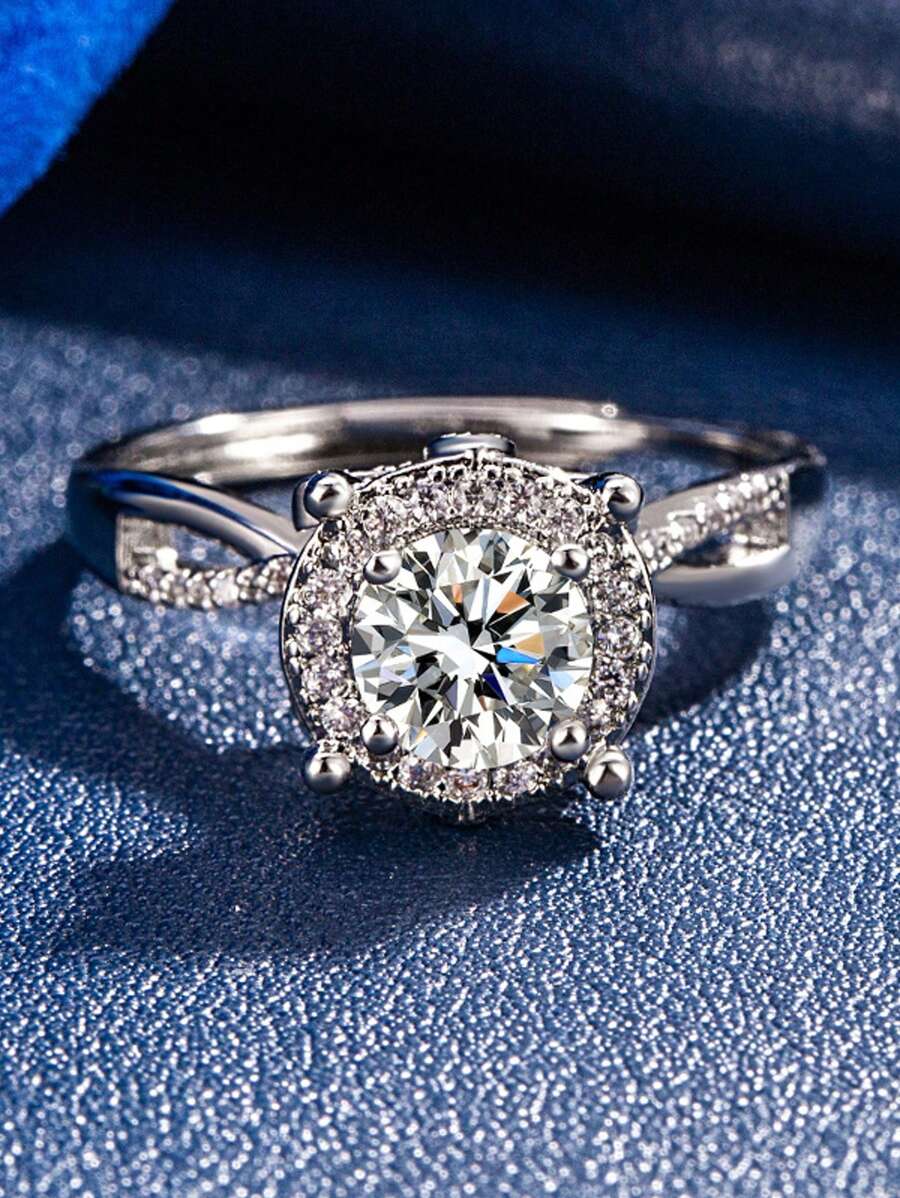 1 Stück Moissanit Kubikzirkon Ring, 4-Krallen runde Form, funkelnde Insta-Mode 1 Karat für Frauen, Verlobungsring