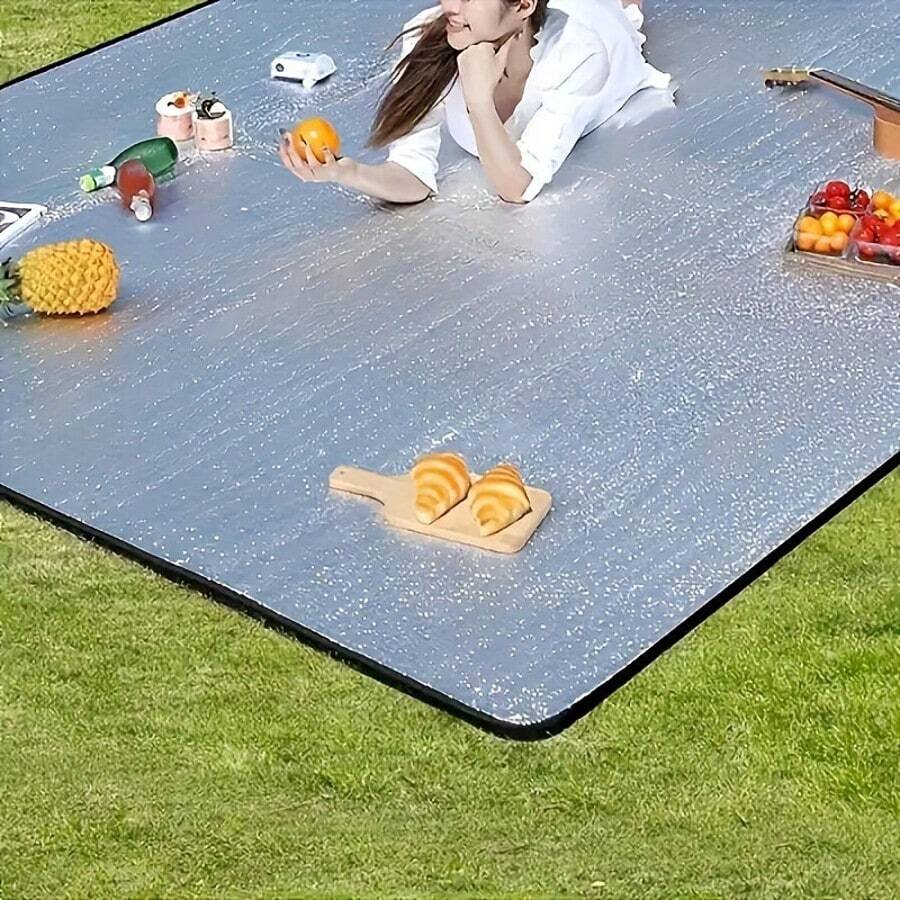 1 Stück extragroße wasserdichte Stranddecke - leichte sandbeständige Matte, Campingmatte, Zeltmatte, wasserdichte faltbare Aluminiumstrandmatte, Picknickdecke feuchtigkeitsbeständig für Outdoor, wasserdichte tragbare Zeltmatte für Camping, Rucksack, Wandern