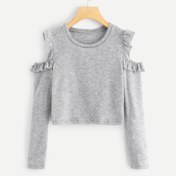 Cold-Shoulder Solid Sweater, Grey 
Cold-Shoulder Solid Sweater, Grey