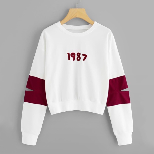 Embroidery Detail Cut Out Sleeve Sweatshirt, White 
Embroidery Detail Cut Out Sleeve Sweatshirt, White