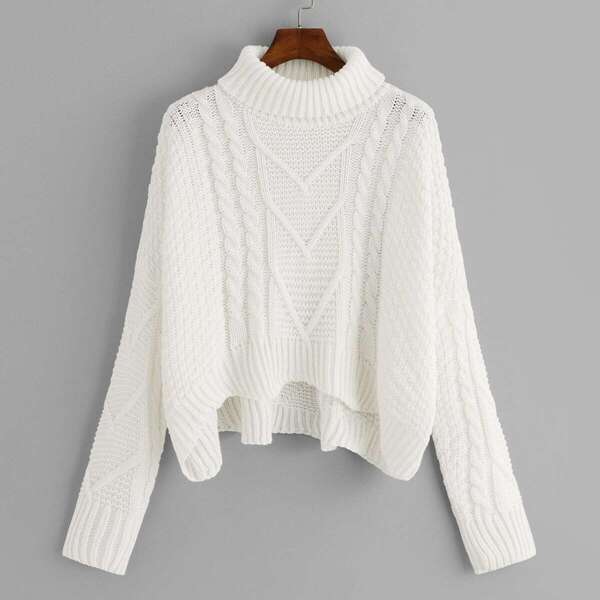 Mixed Knit Asymmetrical Hem Sweater, White
Mixed Knit Asymmetrical Hem Sweater, White