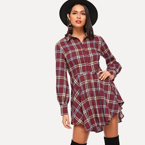 Button Front Collar Plaid Dress 
Button Front Collar Plaid Dress