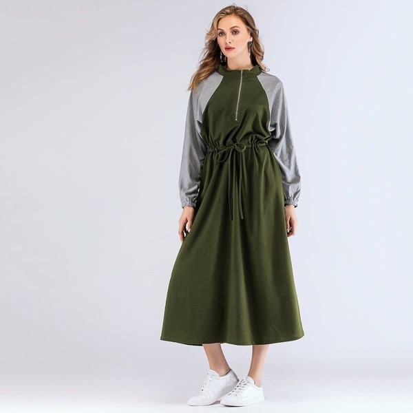 Drawstring Waist Zip-front Bishop Sleeve Longline Dress
Drawstring Waist Zip-front Bishop Sleeve Longline Dress