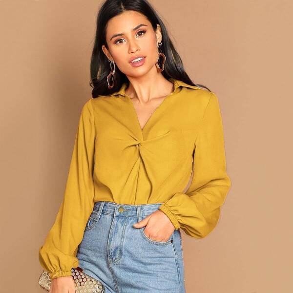 Twist Front Lantern Sleeve Top 
Twist Front Lantern Sleeve Top